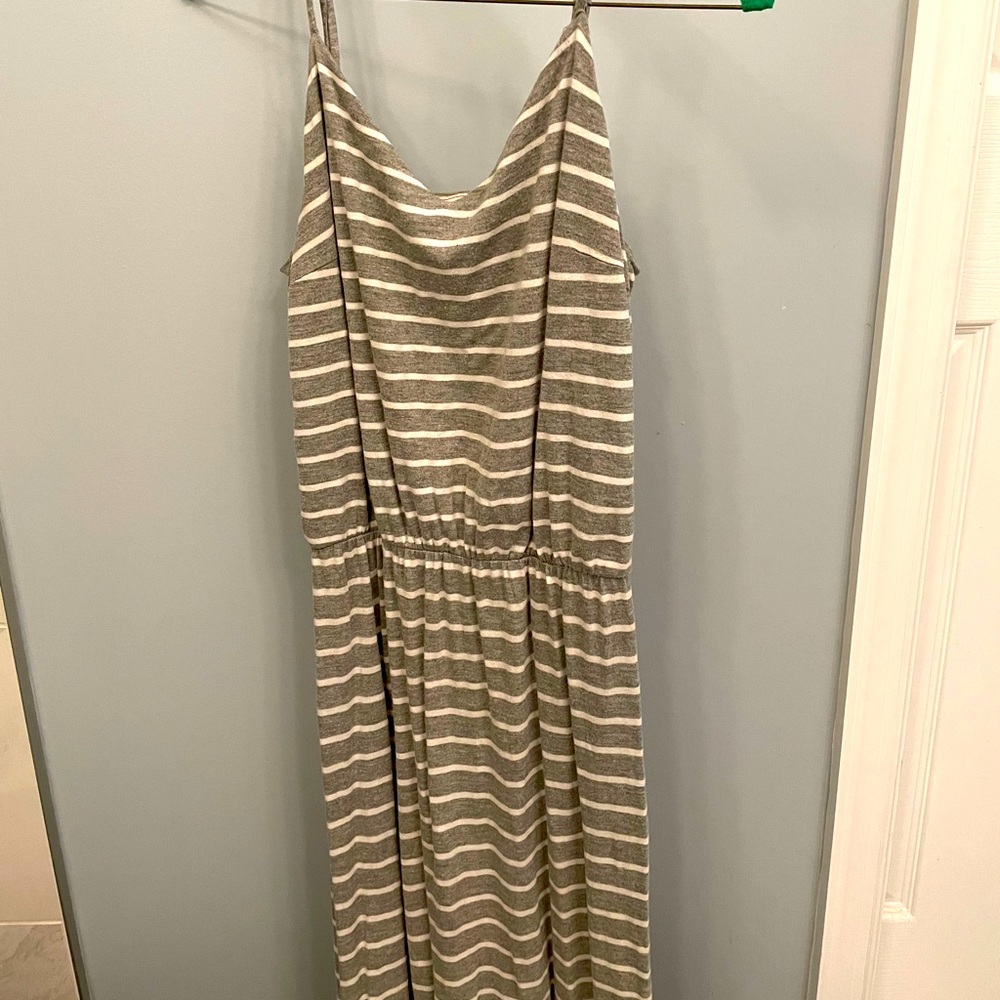 Long Grey and White Striped Dress